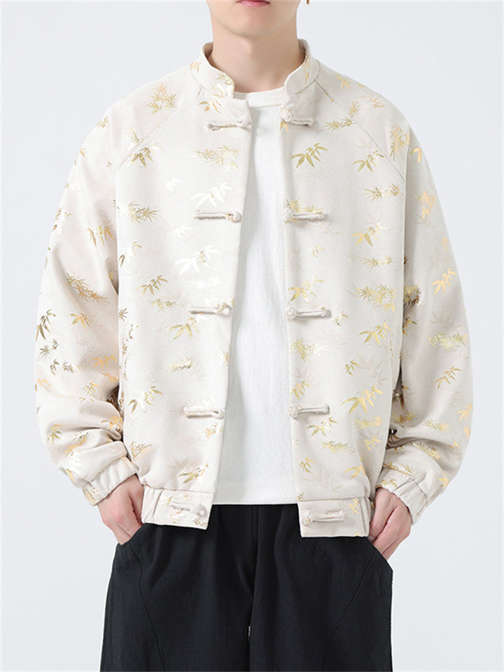 Male Bamboo Leaves Pattern Traditional Chinese Jackets