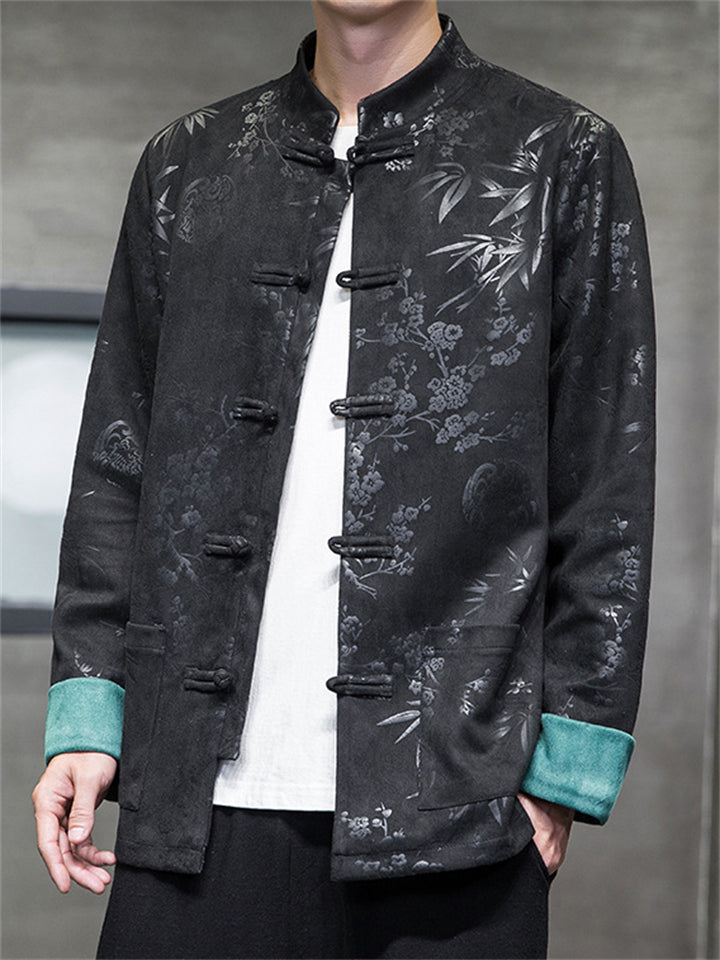 Men's Tang Suit Jacket with Plum Blossom Bamboo Leaf Print