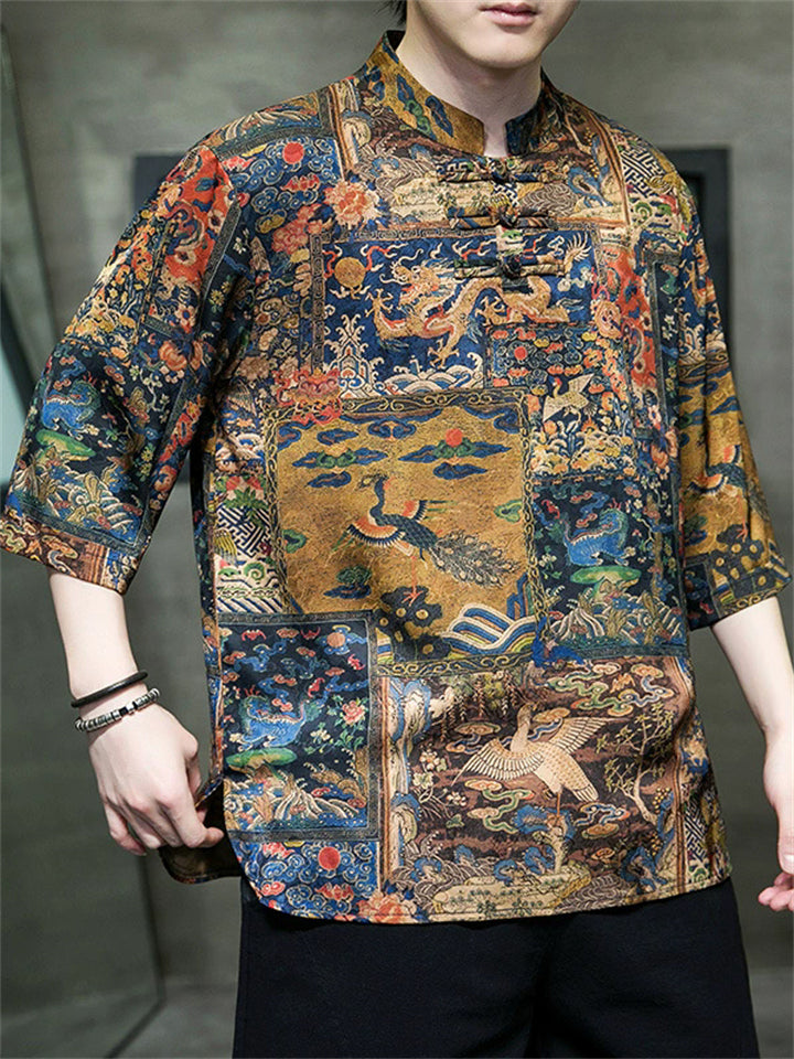 Men's Summer Cool Chinese Style Printed Half Sleeve TangSuit Shirt