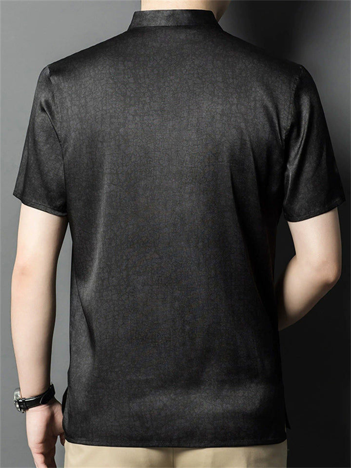 Men's Stand Collar Button Short Sleeve Mulberry Silk Shirt