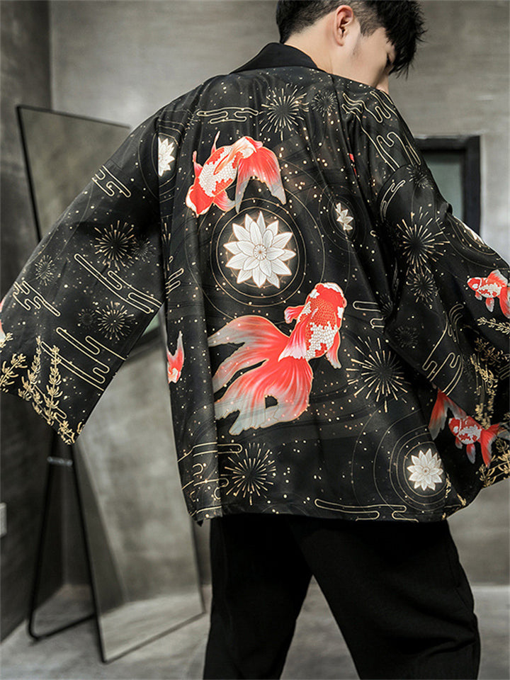 Loose Chinese Zen Style Print Long Sleeve Cardigan for Men