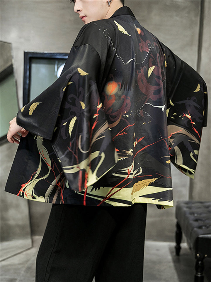Loose Chinese Zen Style Print Long Sleeve Cardigan for Men
