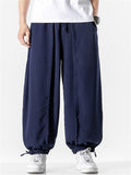 Men's Summer Solid Color Wide Leg Ankle-Tied Bloomers Pants