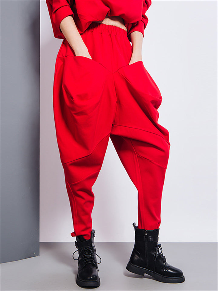 Hip-Hop Front Pocket Loose Harem Pants for Women