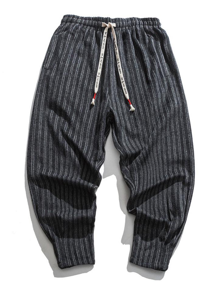 Men's Stylish Striped Drawstring Thickened Casual Pants