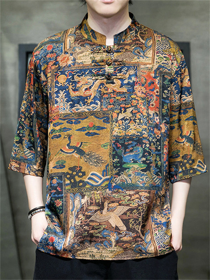 Men's Summer Cool Chinese Style Printed Half Sleeve TangSuit Shirt