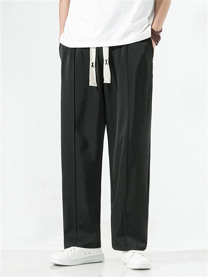 Men's Soft Ice Silk Drawstring Waist Loose Casual Pants