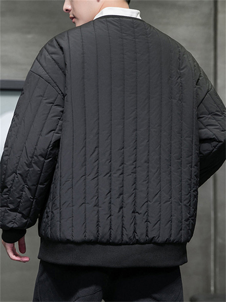 Lightweight Pure Color Round Neck Puffer Jackets for Men