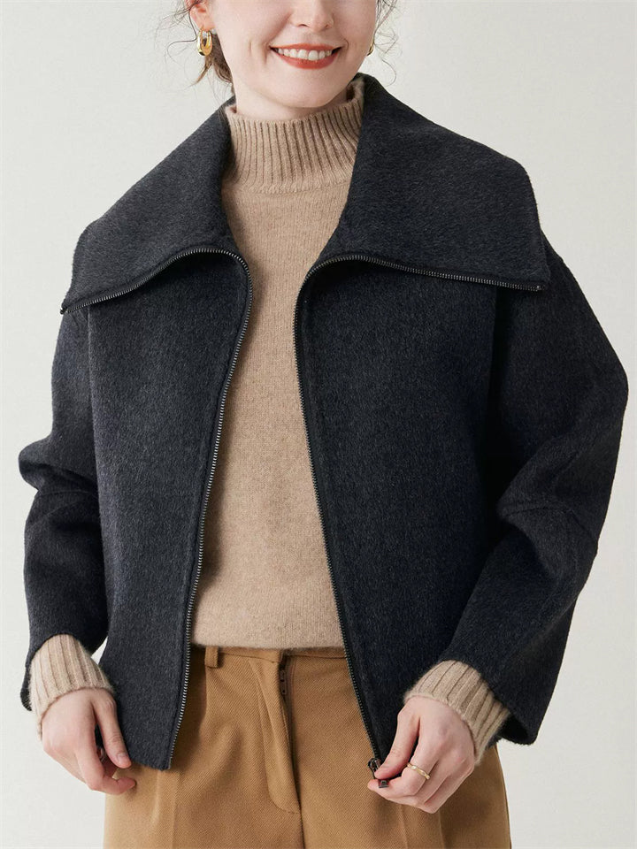Ladies' Elegant Solid Color Lapel Waist Length Woolen Coats