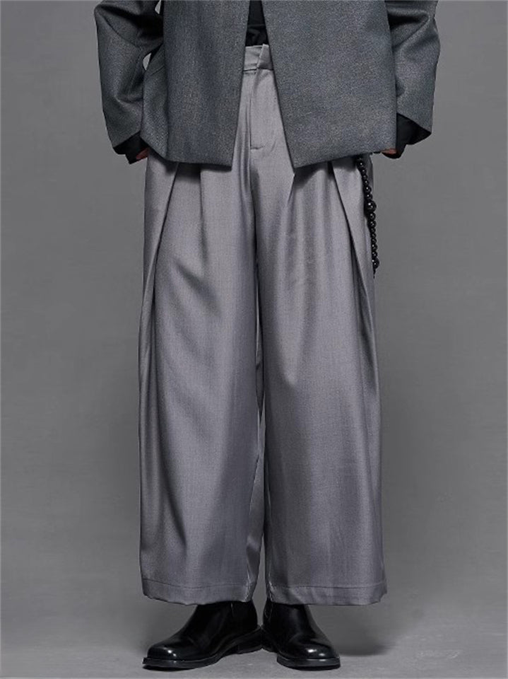 Retro Japanese Style Wide Leg Pleated Pants for Men