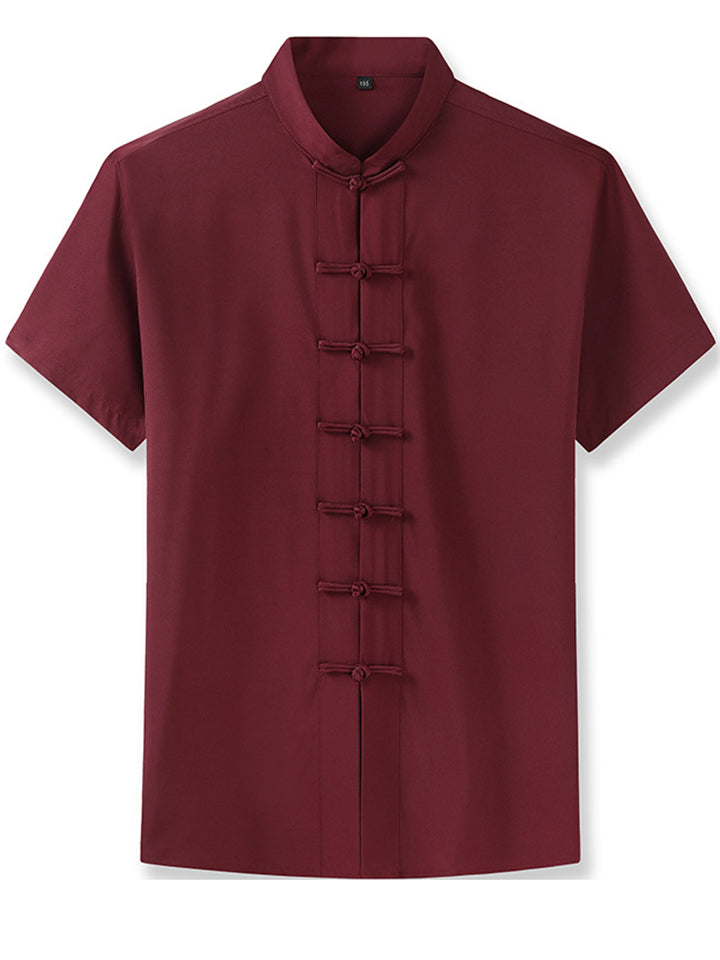 Men's Retro Solid Color Short Sleeve Tang Suit Shirt