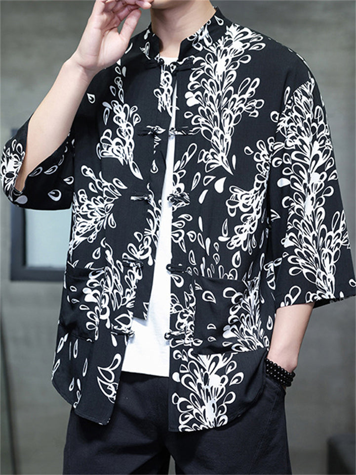 Men's Summer Trendy Chinese Style Printed Button Up TangSuit Shirt