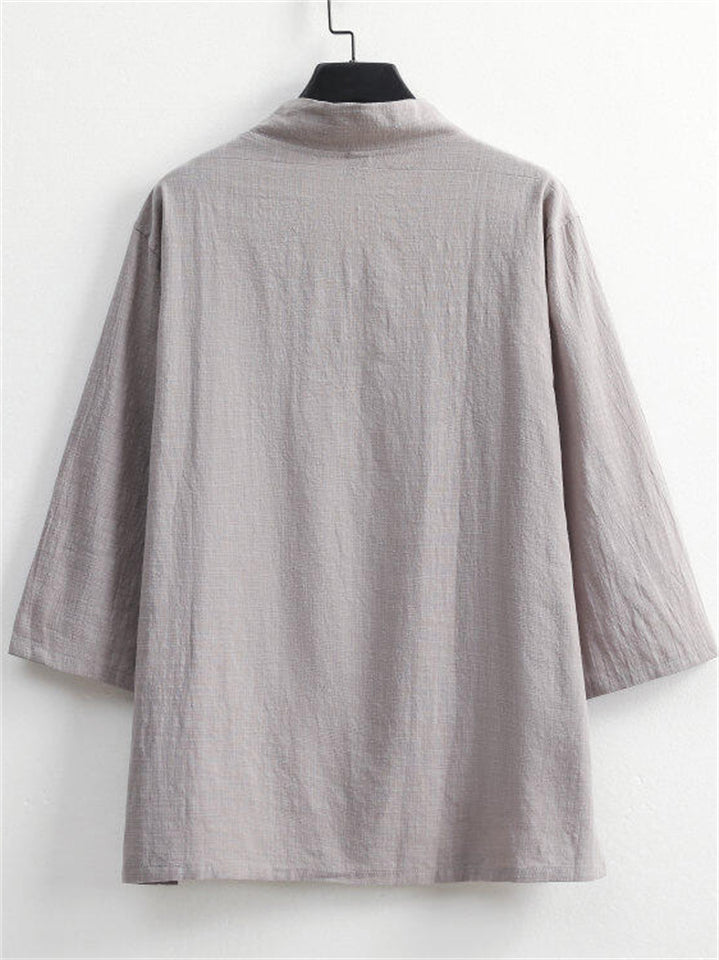 Men's 2Pcs Summer Casual Comfy V Neck Lapel 3/4 Sleeve Solid Color Outfits