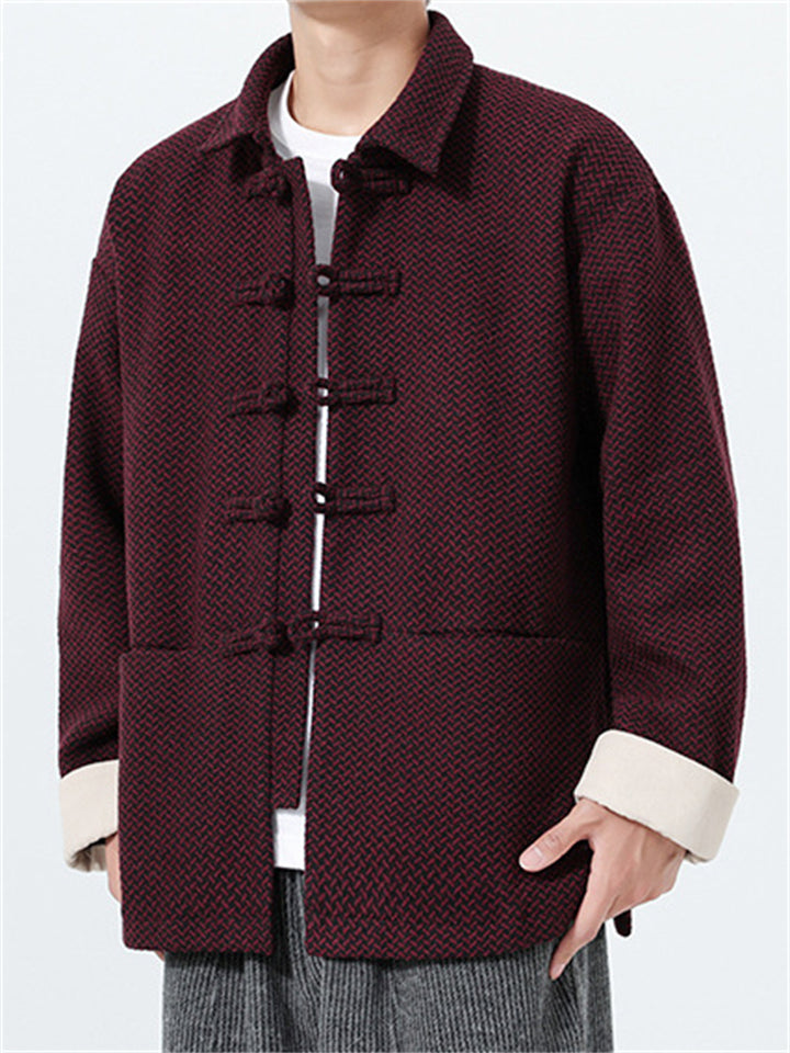 Men's Autumn Chinese Style Solid Color Geometric Texture Tangsuit Jackets
