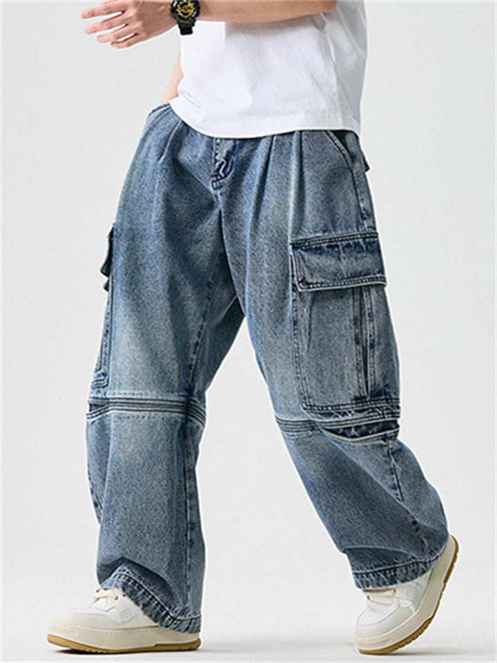 High Street Casual Patchwork Pockets Cargo Jeans for Men