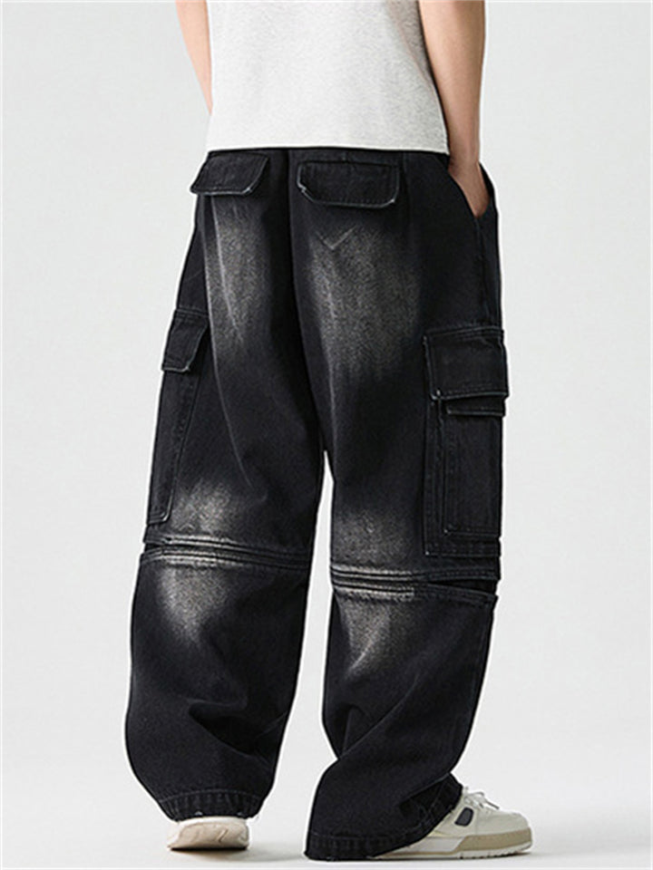 High Street Casual Patchwork Pockets Cargo Jeans for Men