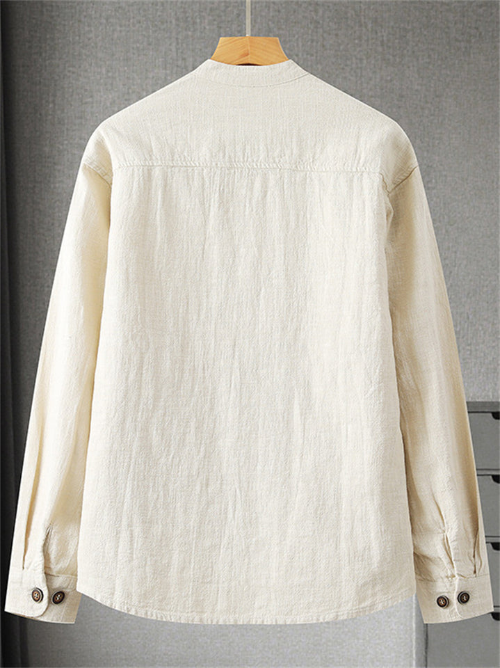 Men's 2Pcs Comfy Autumn Cotton Linen Solid Color TangSuit Outfit