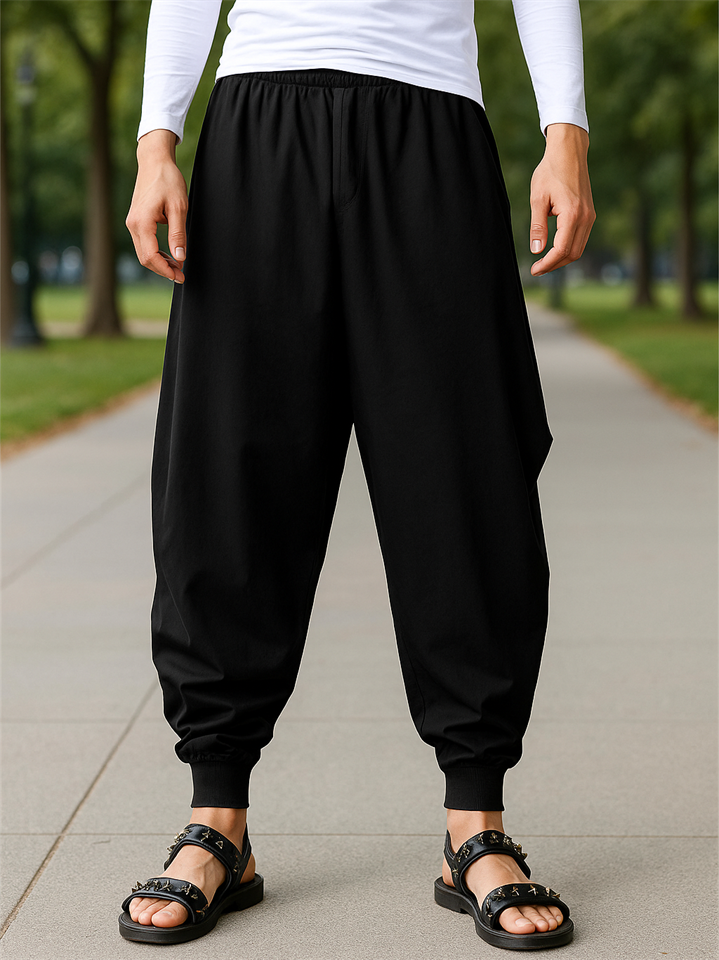Men's Retro Solid Color Loose Hip-hop Drop Crotch Pants