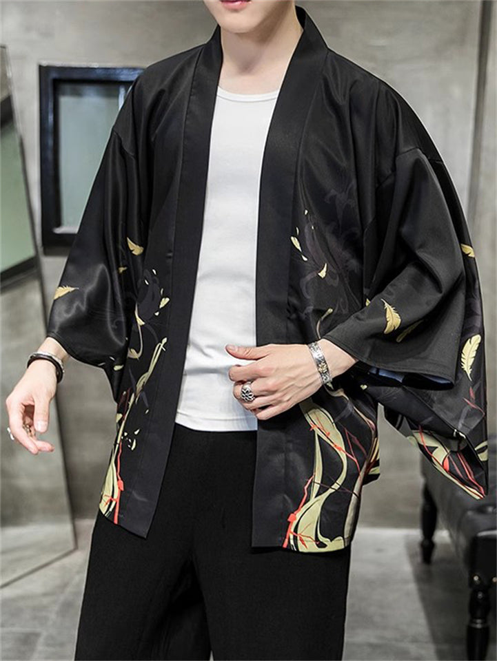 Loose Chinese Zen Style Print Long Sleeve Cardigan for Men