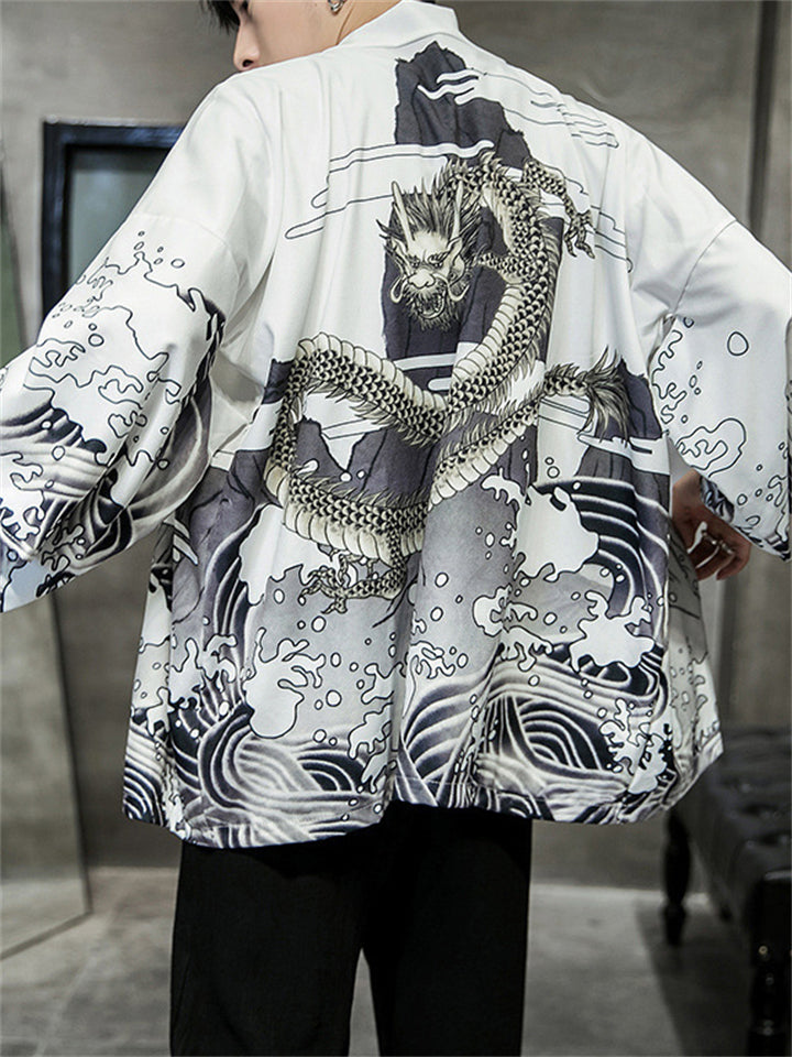 Loose Chinese Zen Style Print Long Sleeve Cardigan for Men