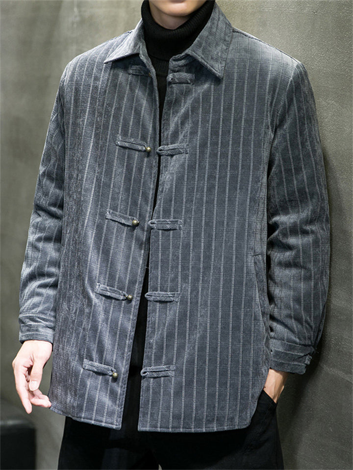 Autumn Corduroy Keep Warm Basic Stripe Jacket for Men