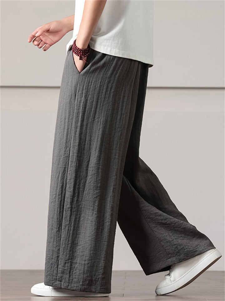 Men's Solid Color Cotton Linen Loose Wide Leg Pants