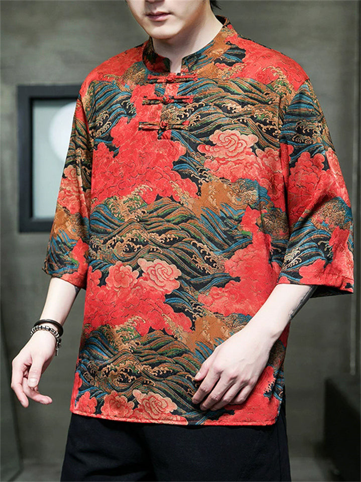 Men's Summer Cool Chinese Style Printed Half Sleeve TangSuit Shirt