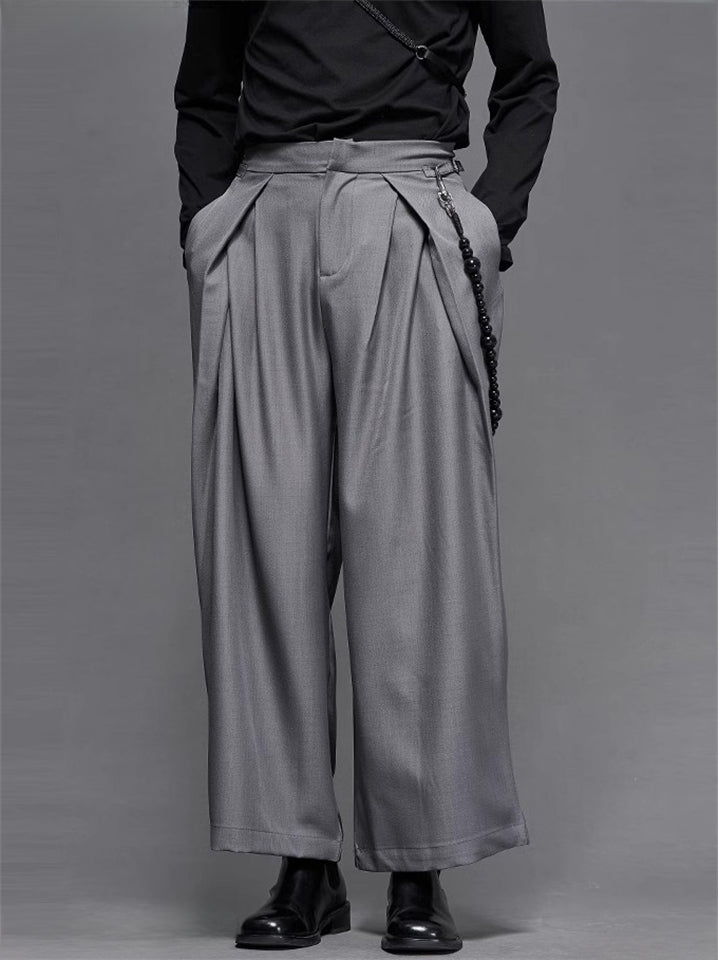 Retro Japanese Style Wide Leg Pleated Pants for Men