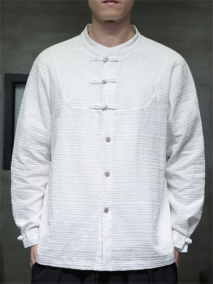 Men's Texture Solid Color Long Sleeve Tang Suit Shirts