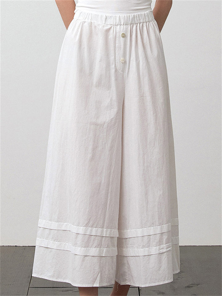Female Simple White Cotton Wide-Leg Cropped Pants
