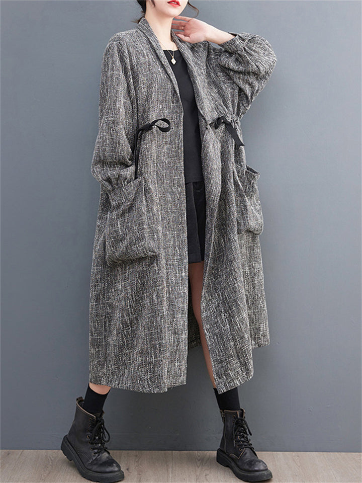Literary Strap Over-the-Knee Autumn Jackets for Ladies