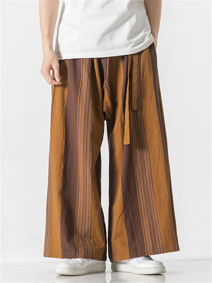 Stripe Pattern Wide Leg Loose Pants For Men