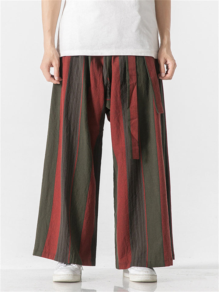 Stripe Pattern Wide Leg Loose Pants For Men