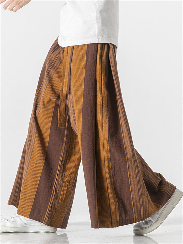 Stripe Pattern Wide Leg Loose Pants For Men