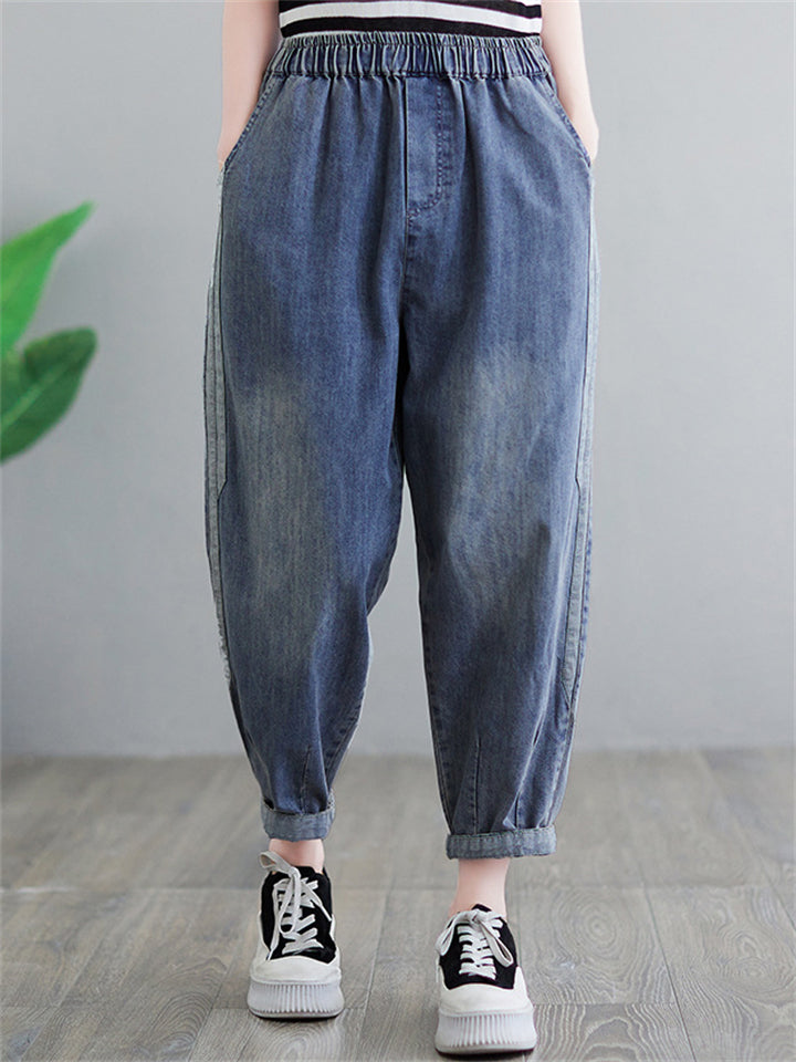 Loose Large Size Splicing Ladies Jeans