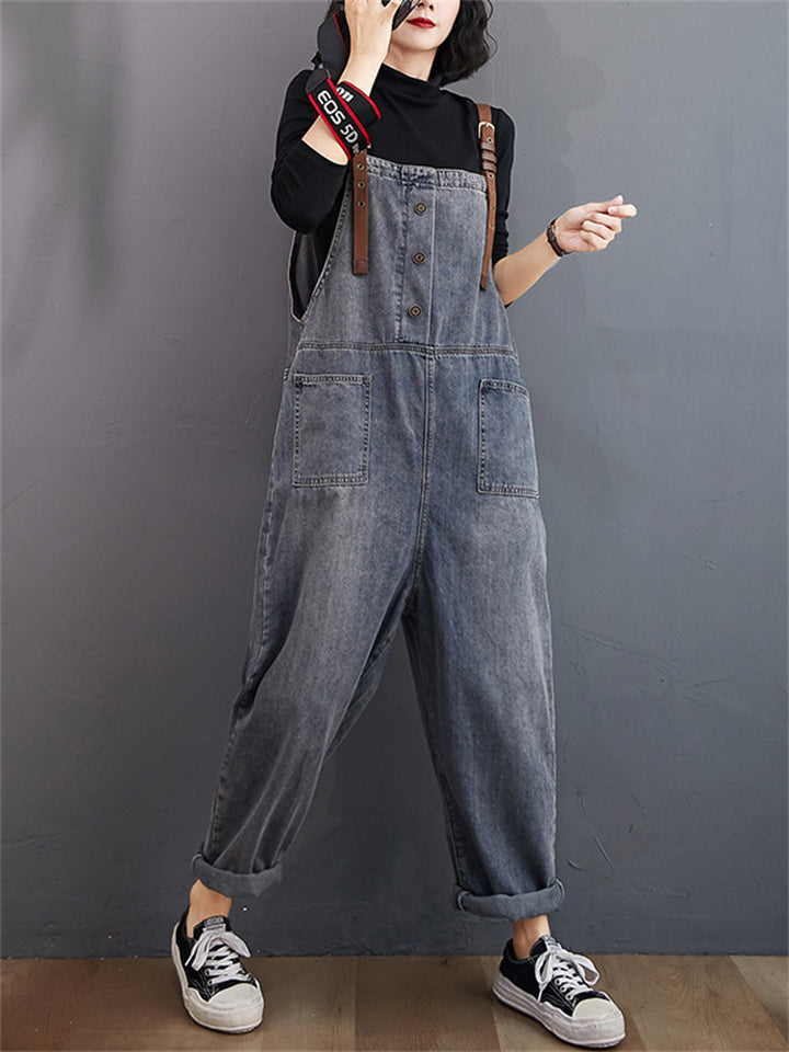 Korean Style High Quality Washed Long Jumpsuits For Ladies
