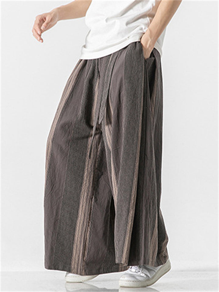 Stripe Pattern Wide Leg Loose Pants For Men