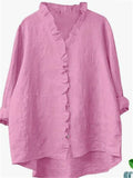 Women's Casual Solid Color V Neck Asymmetric Hem Shirt