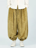 Male's Chinese Style Retro Solid Color Jacquard Wide Leg Bloomers Pants