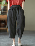 Women's Summer Casual Elastic Waist Harem Cropped Pants