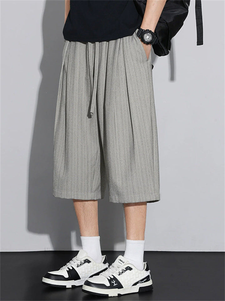 Mens Baggy Wide Leg Striped Casual Summer Capri Pants