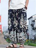 Men's Chinese Style Loong Print Loose Fit Cropped Lantern Pants