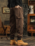 ‌Men's Stylish Mid Waist Loose Fit Multi-Pocket Workwear Jogger Pants