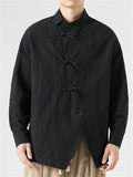 Men's Chinese Style Solid Color Frog Button Lapel Shirts