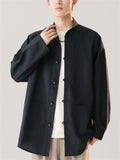 Chinese Style Cotton Metal Frog Button Stand Collar Shirt For Men