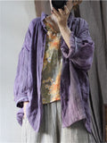 Loose Linen Distressed Textured Long Sleeve Shirt for Women
