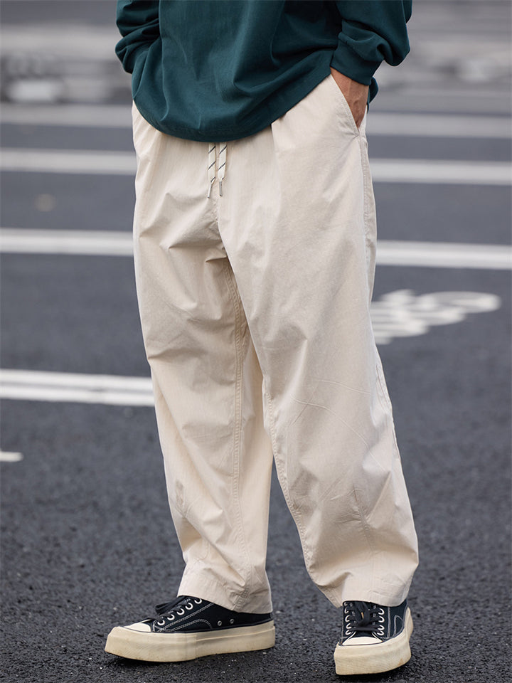 Men Vintage Cotton Wide Leg Elastic Waist Baggy Cropped Pants
