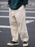 Men Vintage Cotton Wide Leg Elastic Waist Baggy Cropped Pants