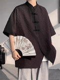 Men's Summer Chinese Style Frog Button Texture Tang Suit Shirts