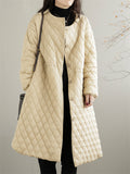 Loose Diamond Quilted Mid Length Long Sleeve Coat for Women